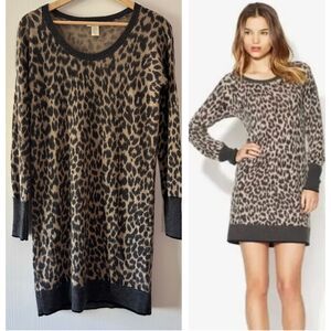 White + Warren 100%‎ Cashmere Brown Leopard Print Sweater Dress Size XS